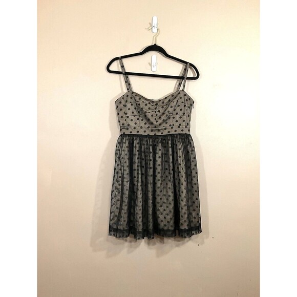 Fossil Womens Polka Dot Mesh Overlay Mini Dress S Black Beige Whimsygoth Retro - Picture 1 of 8